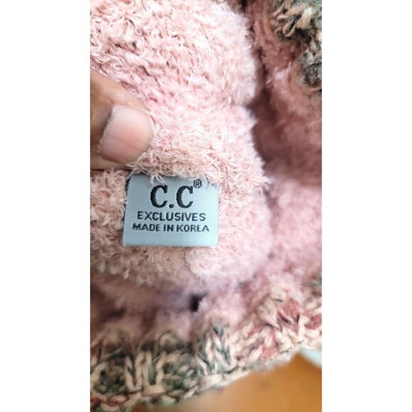 C.C. Beanie Pom Pom Hat - Rose Knit - Faux Fur Pom - Unisex Winter Accessory - Picture 8 of 10